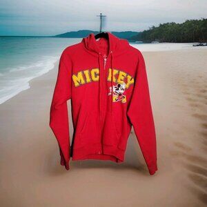 Retro Disney Red Mickey Mouse Zippered Sweatshirt Hoodie Used Size S